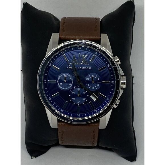 Armani Exchange AR-2501 Men's Brown Leather Analog Blue Dial Quartz Watch JK230 - Picture 1 of 12
